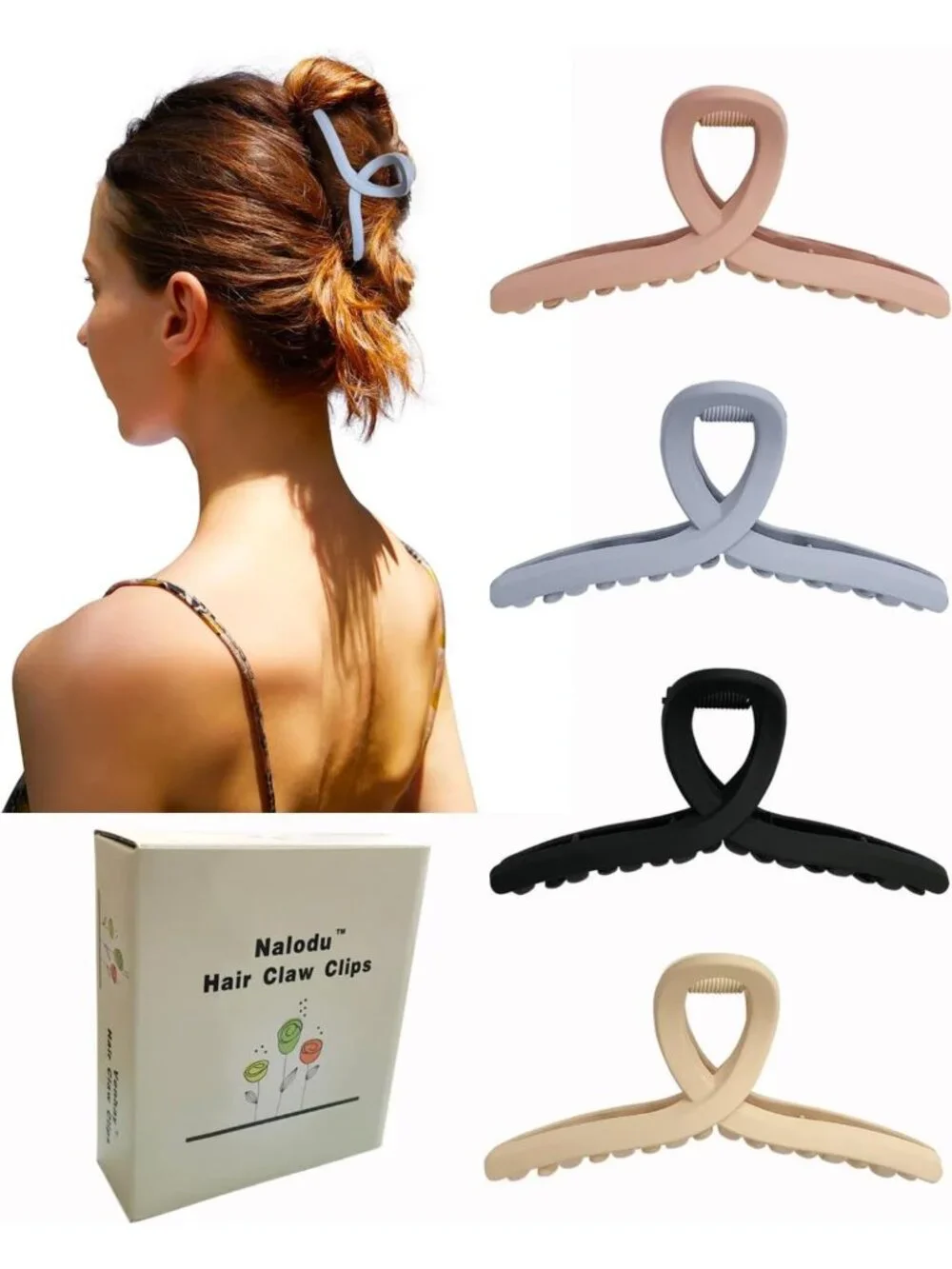 Large Matte Hair Claw Clips - No Slip Butterfly Jaw Clips for All Hair Types, 4
